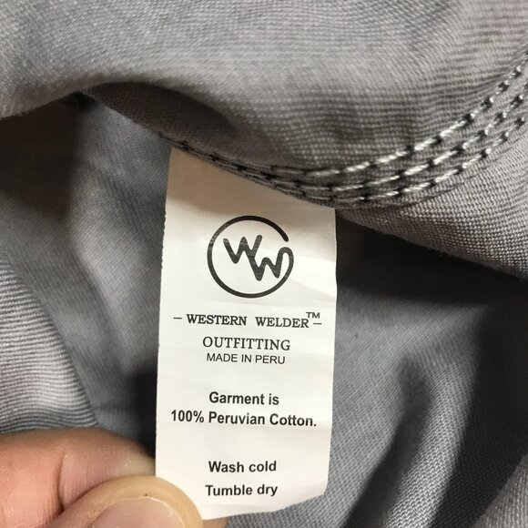 Western Welder Shirt Mens Small Gray Pearl Heavy Canvas Pearl Snap Triple Stitch - Picture 3 of 12